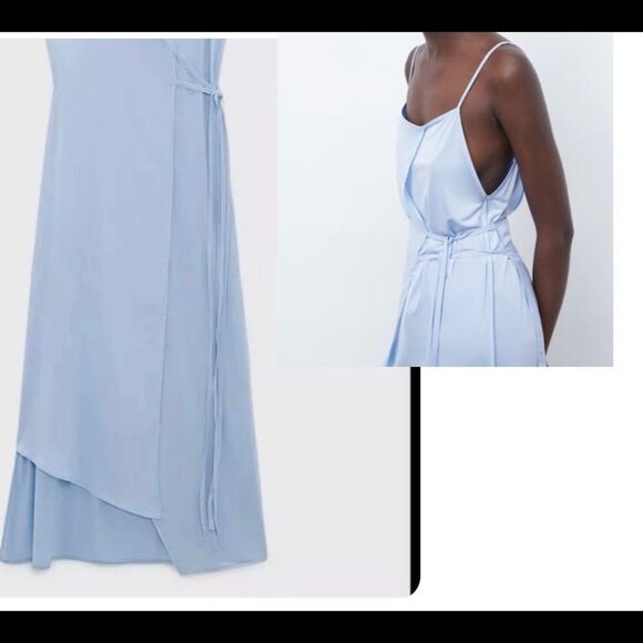 Zara light pastel baby blue spaghetti strap dress Sz L NWT - Picture 3 of 7